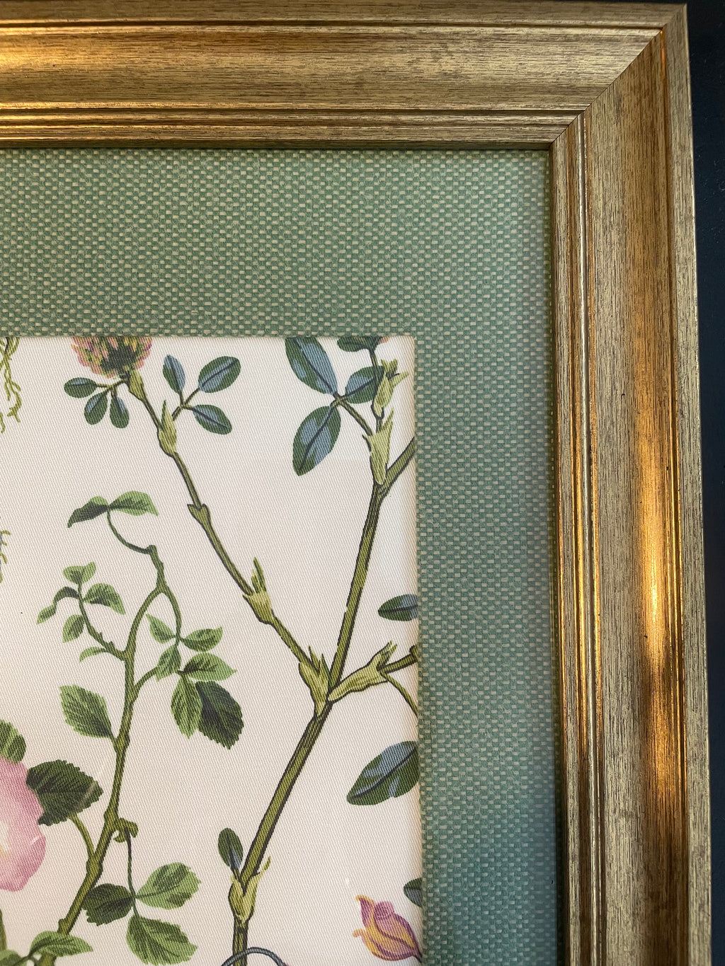Ballard Designs Isabella Green Fabric Framed Wall Art — Callen Green Mat, 13x16 Gold Frame (No. 4)