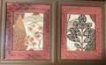Pair of Tree of life Fabric Wall Art — Designer Fabric, 13x16 Brown Frame