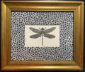 Embroidered Dragonfly Wall Art — Gold Frame with Ballard Designs Blue Tully Fabric Mat