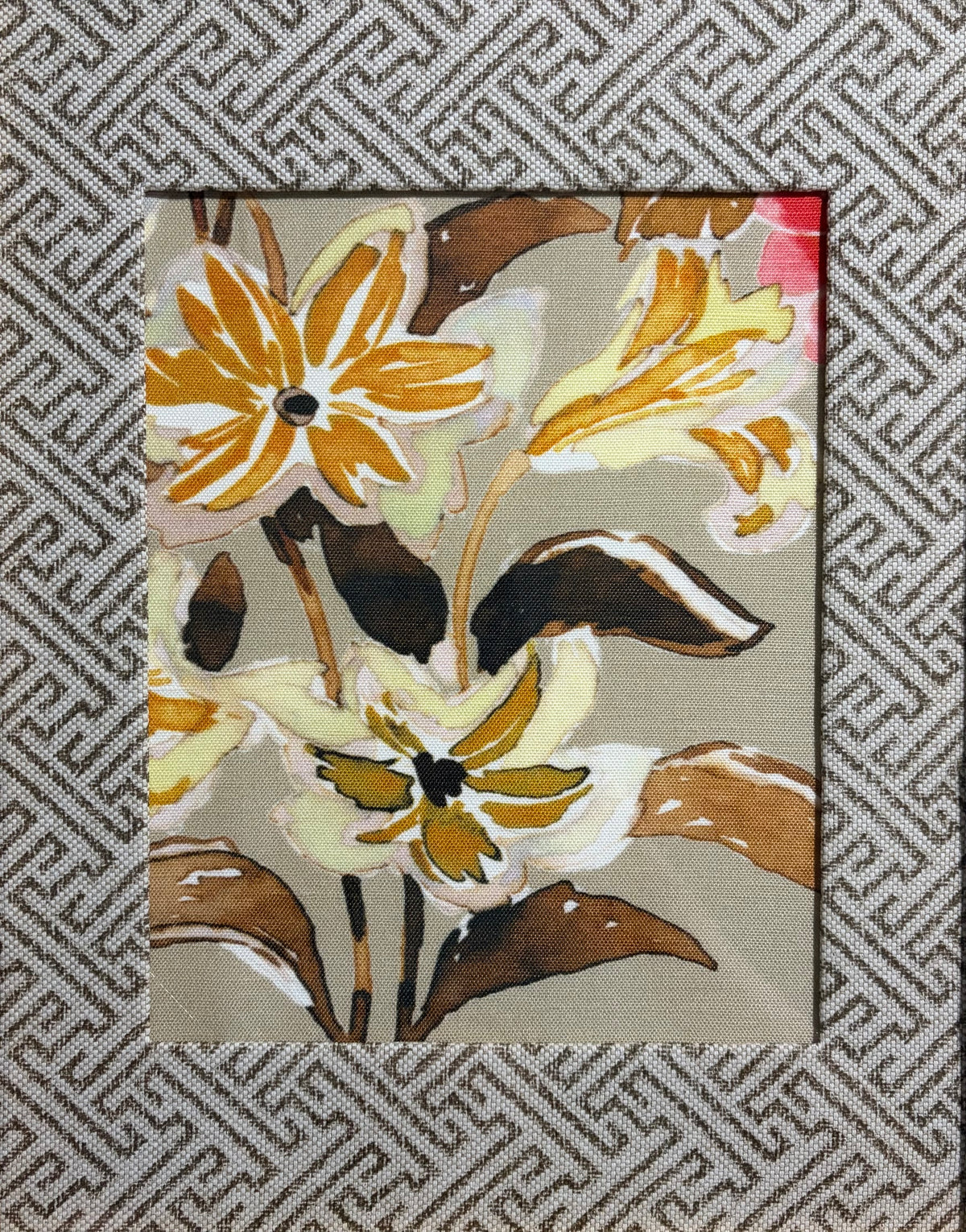 Botanical Fabric Wall Art, Geometric Mat, 12x15 Gold Bamboo Style Frame