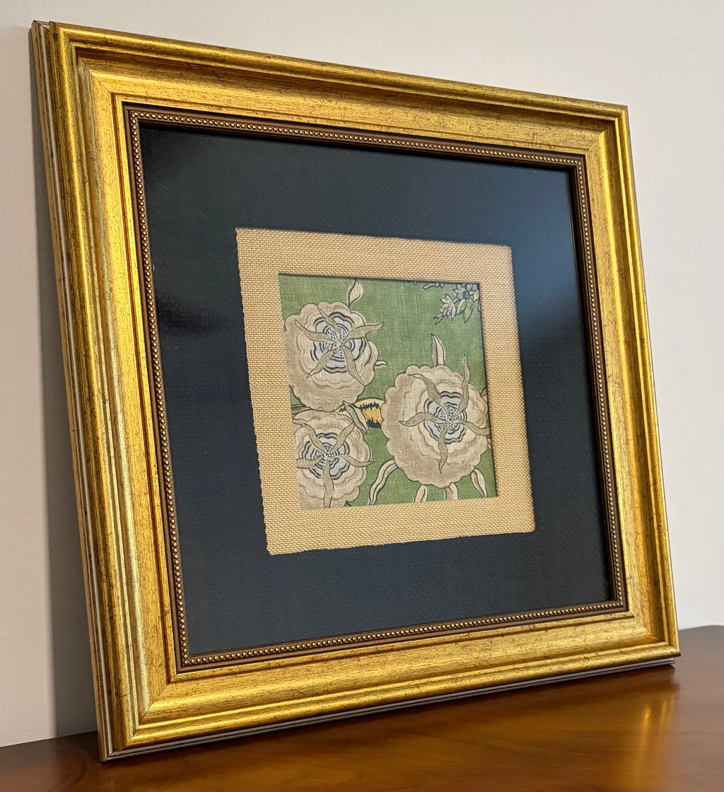 Thibaut Chatelain Green Fabric Wall Art, Double Matted Framed Textile Decor, 15x15 Statement Piece for Living Room or Office