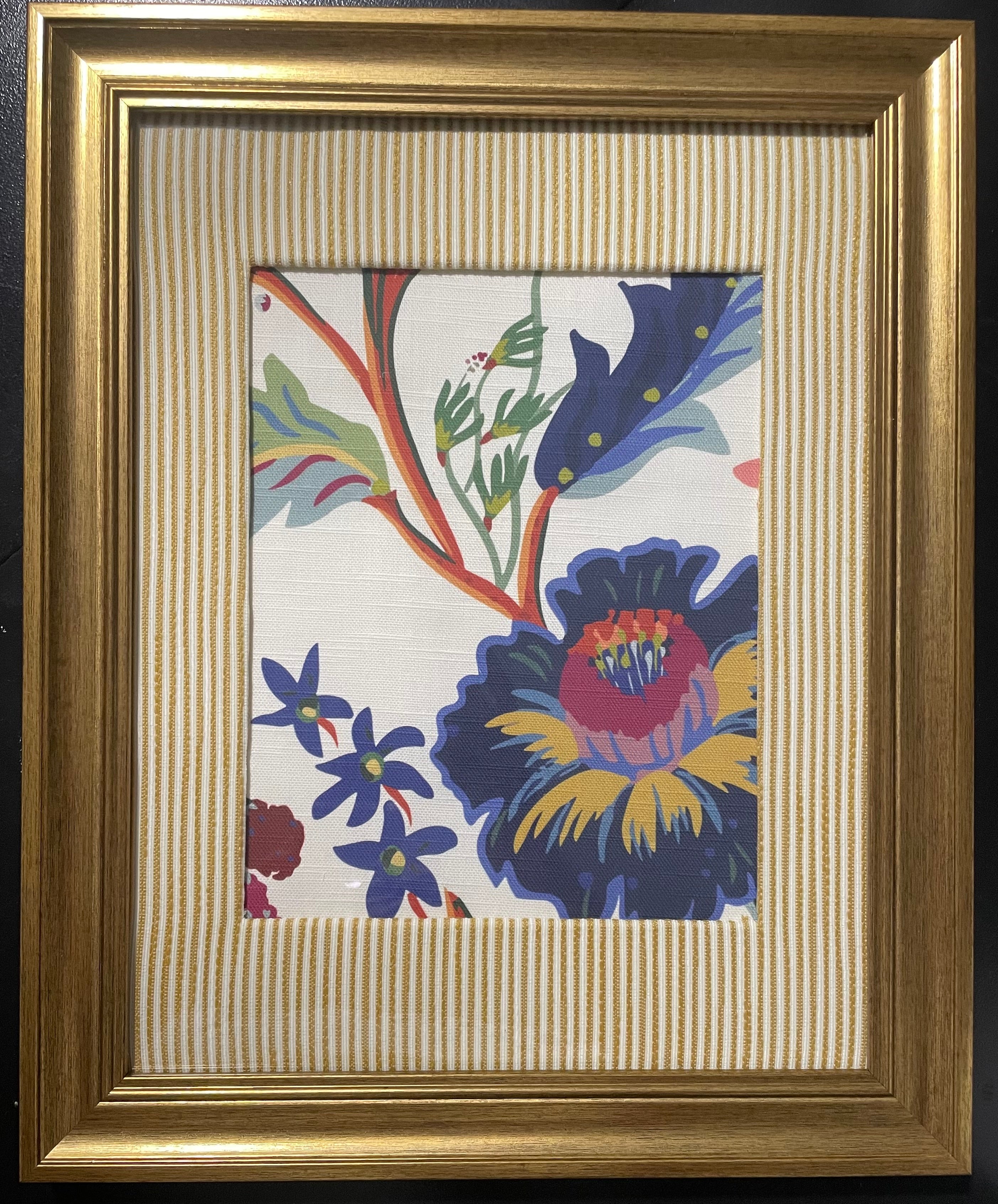Ballard Designs Millie Blue Floral Fabric Framed Wall Art — 13x16 Gold Frame (No. 1)