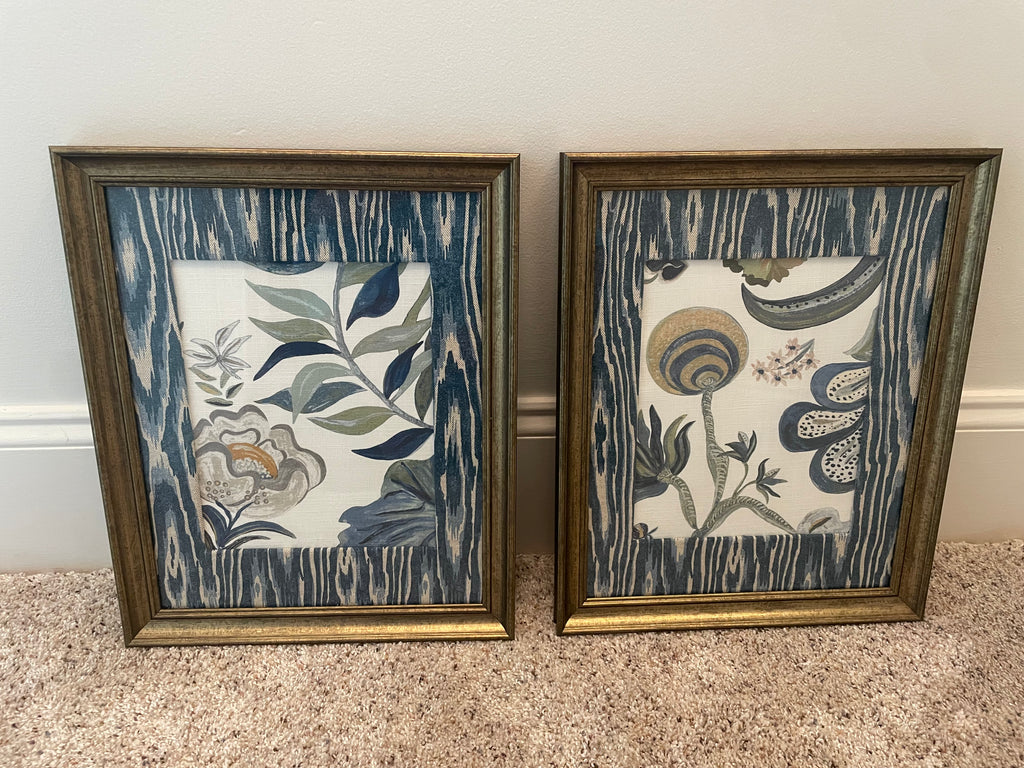 Pair of custom made Ballard Designs fabric & matting
