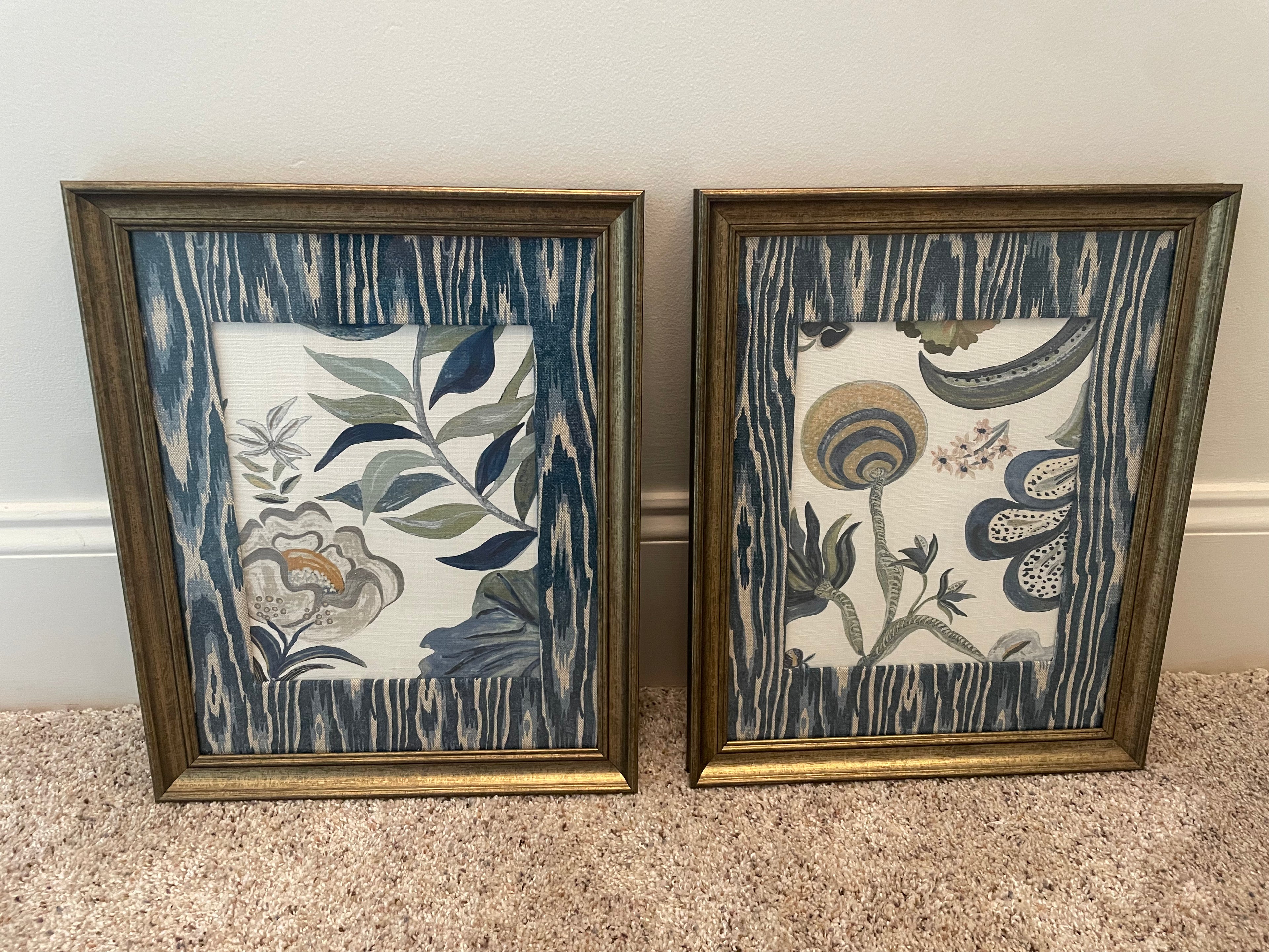 Pair of custom made Ballard Designs fabric & matting