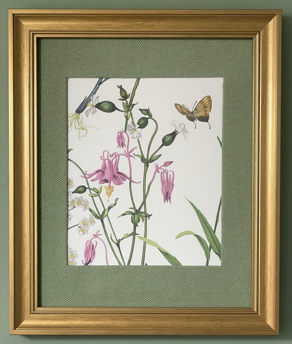 Ballard Designs Isabella Green Fabric Framed Wall Art — Callen Green Mat, 13x16 Gold Frame (No. 1)