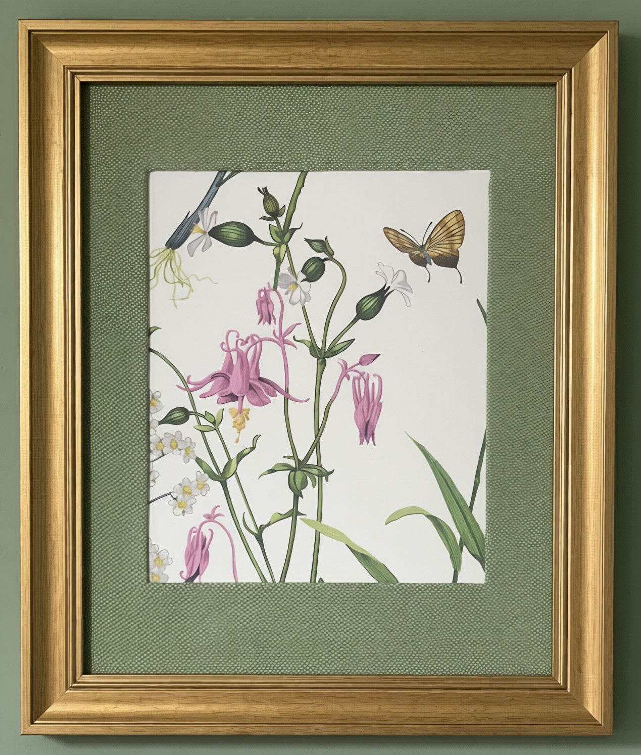 Ballard Designs Isabella Green Fabric Framed Wall Art — Callen Green Mat, 13x16 Gold Frame (No. 1)