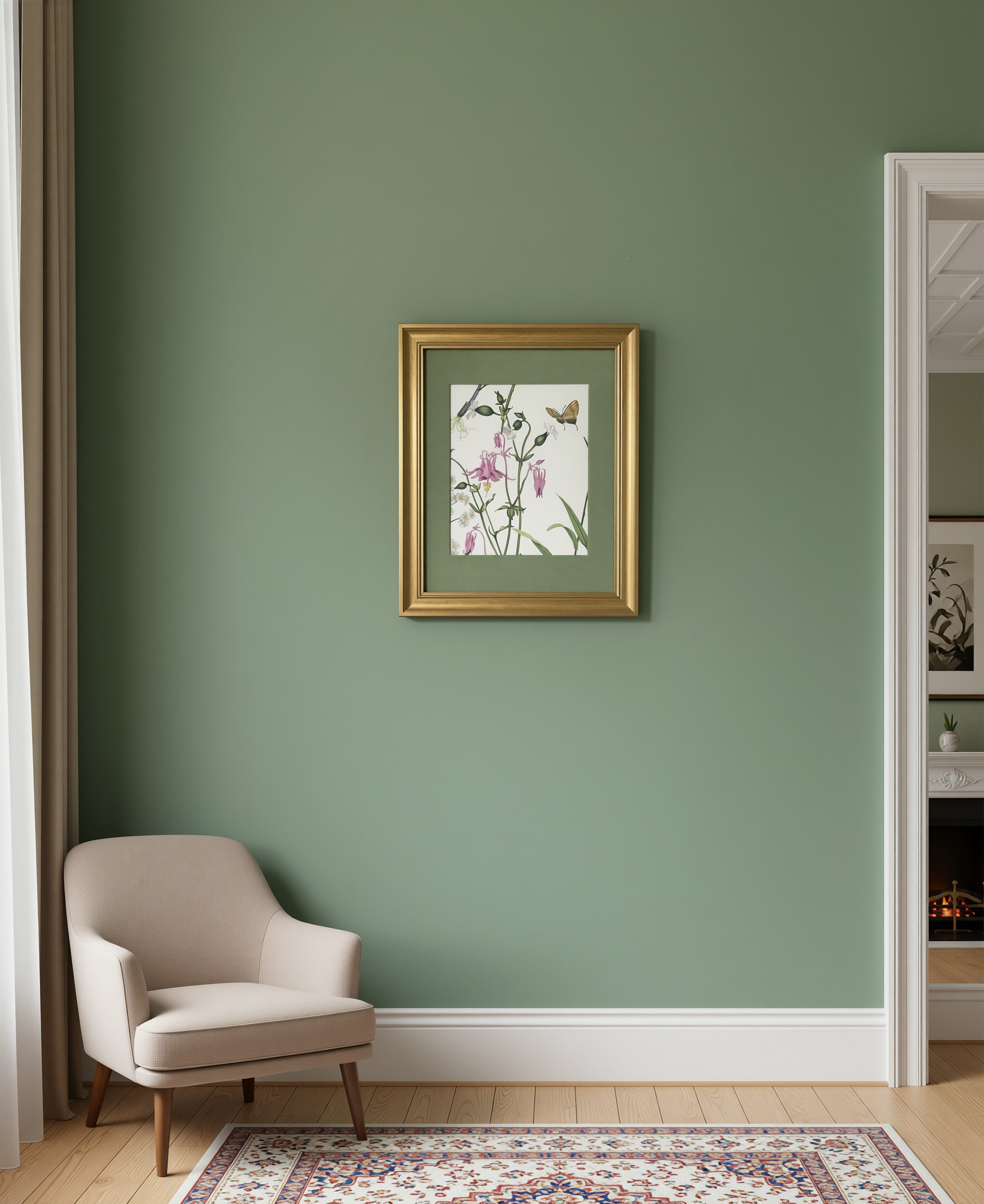 Ballard Designs Isabella Green Fabric Framed Wall Art — Callen Green Mat, 13x16 Gold Frame (No. 1)