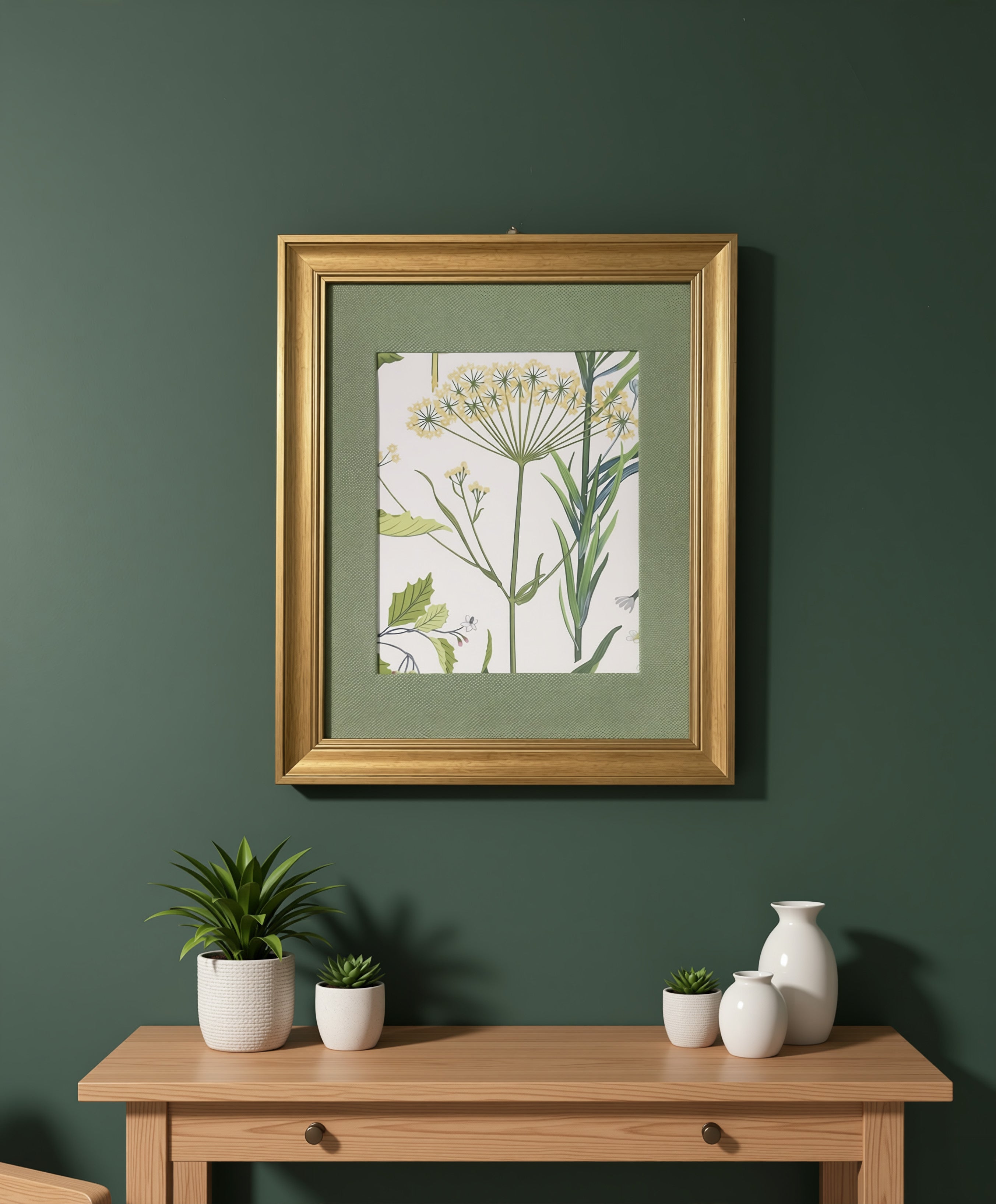 Ballard Designs Isabella Green Fabric Framed Wall Art — Callen Green Mat, 13x16 Gold Frame (No. 2)