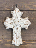 Hugo-Flower Clay Cross-Handmade-Wall-4.5x6.5 in-Small-White