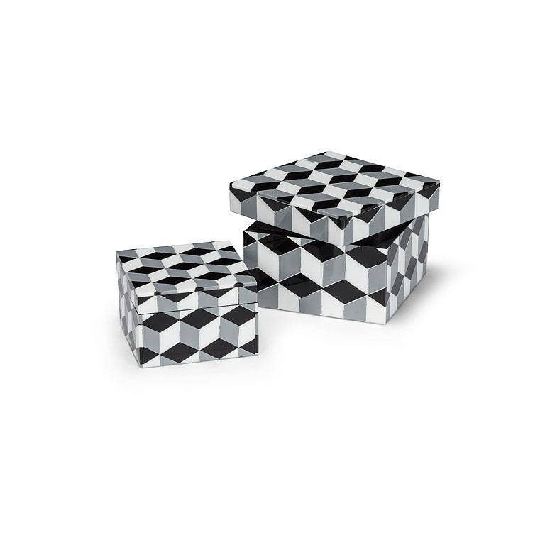 Set of 2 Square Mosaic Boxes-Grey-3 & 4"Square