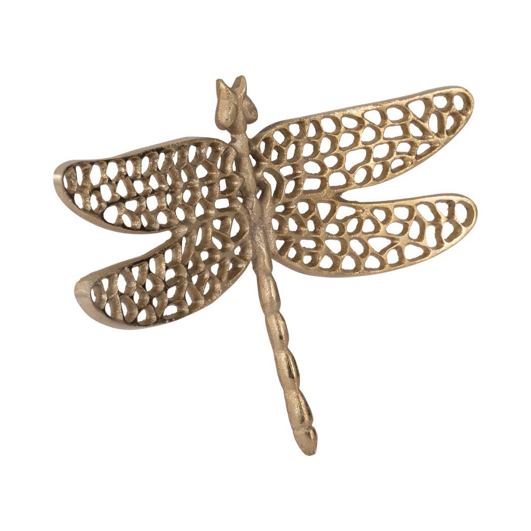 Gold 10 in. Metal Novelty Dragonfly with Cut-Outs Figurine