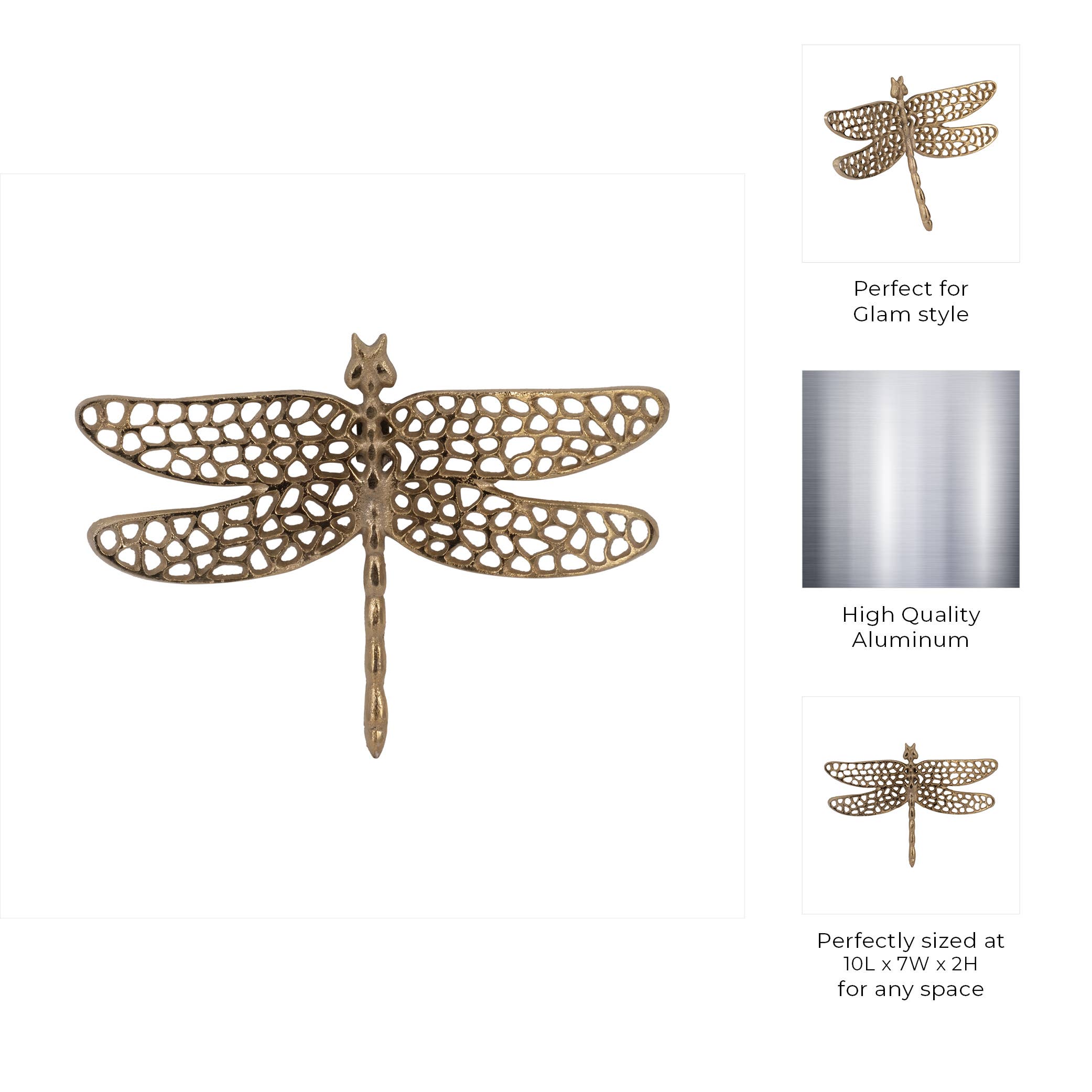 Gold 10 in. Metal Novelty Dragonfly with Cut-Outs Figurine