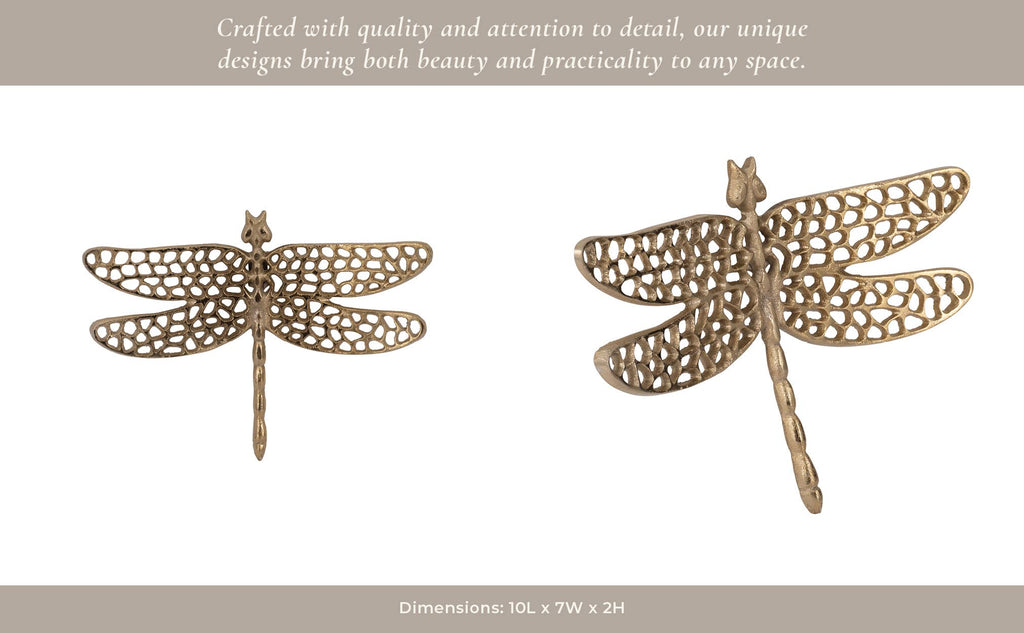 Gold 10 in. Metal Novelty Dragonfly with Cut-Outs Figurine