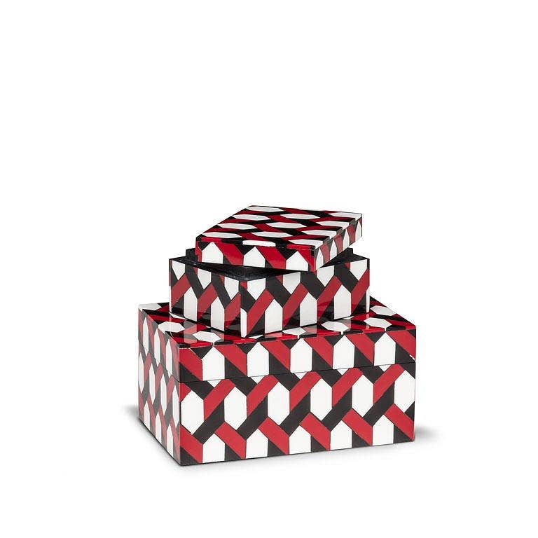 Set of 2 Rectangle Mosaic Boxes-Red-3x4 & 4x6"L