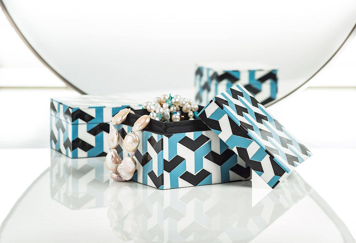 Set of 2 Square Mosaic Boxes-Blue-3 & 4"Square