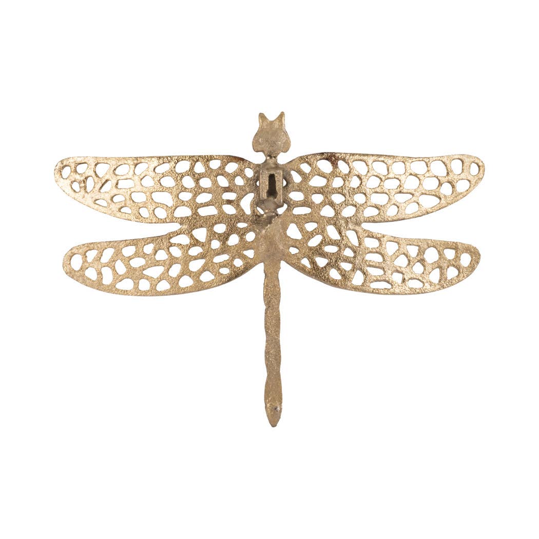 Gold 10 in. Metal Novelty Dragonfly with Cut-Outs Figurine