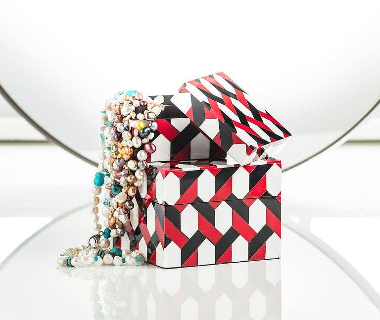 Set of 2 Square Mosaic Boxes-Red-3 & 4"Square