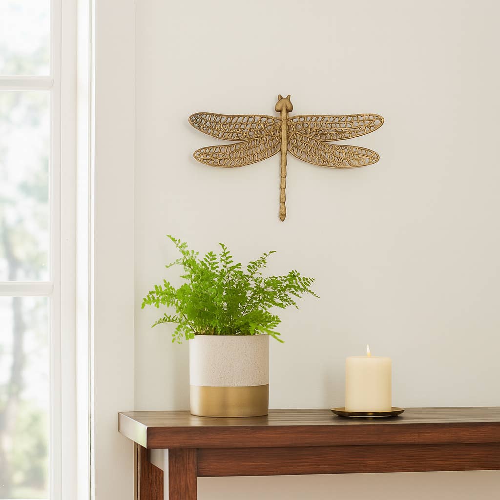 Gold 10 in. Metal Novelty Dragonfly with Cut-Outs Figurine