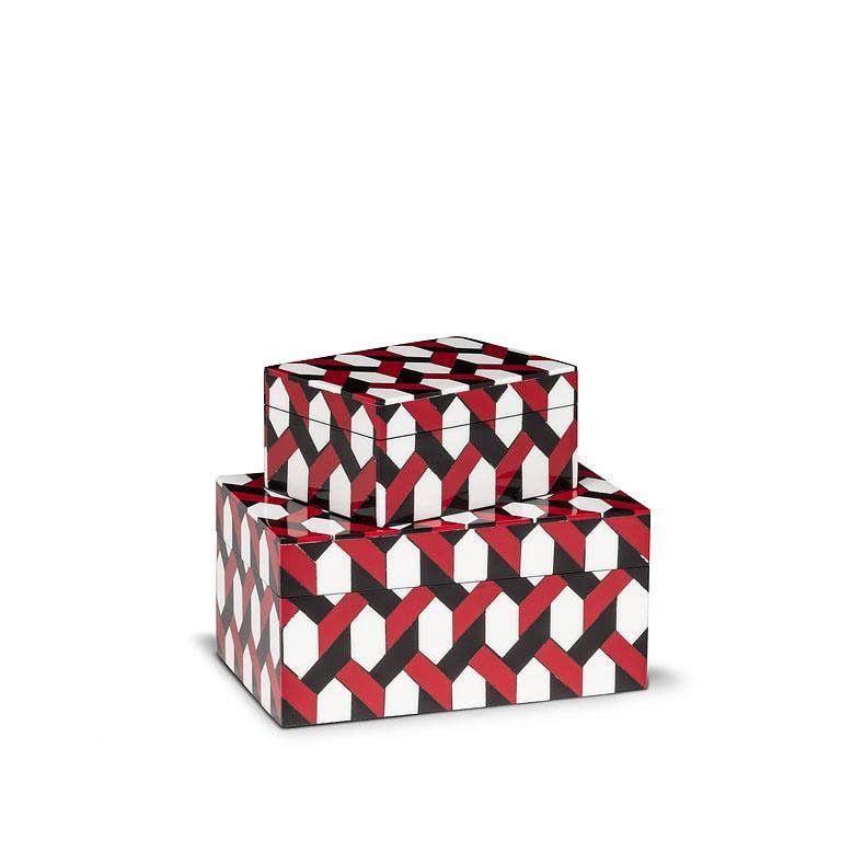 Set of 2 Rectangle Mosaic Boxes-Red-3x4 & 4x6"L