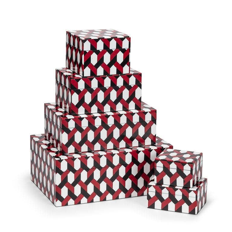 Set of 2 Rectangle Mosaic Boxes-Red-3x4 & 4x6"L