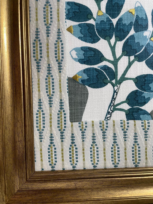 Custom Ballard Designs Emmie Blue & Faygo Fabric Wall Art — 13x16 Gold Frame (No. 1)