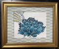 Custom-made Ballard Designs Emmie Blue fabric and Faygo matting in gold frame 13x16