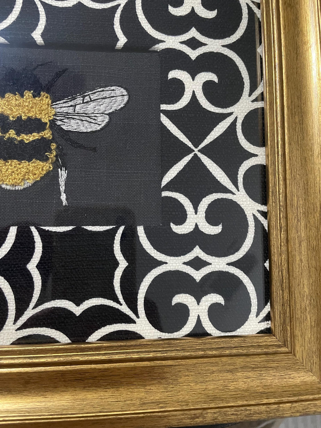 Custom-made designer fabric matting with adorable fabric bee in the center!