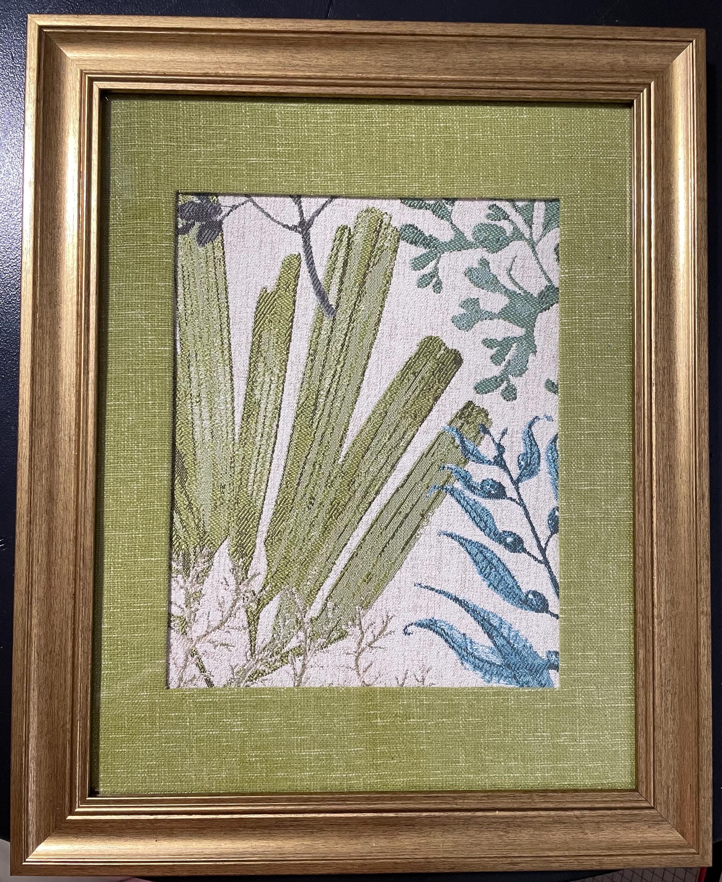 Custom-made Designer fabric and matting in gold frame 13x16