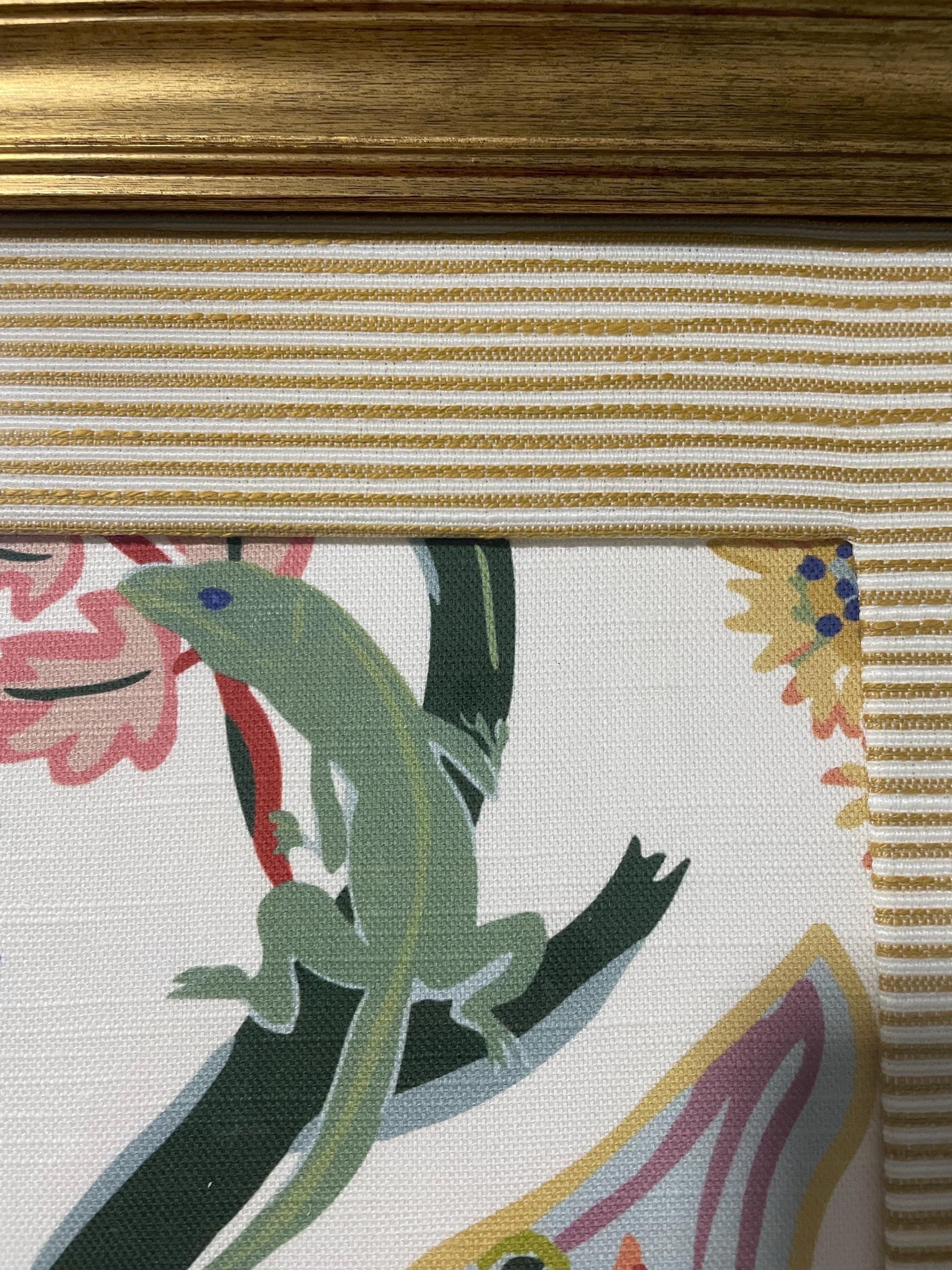 Custom-made Ballard designs Millie Blue fabric and Biff matting in gold frame 13x16