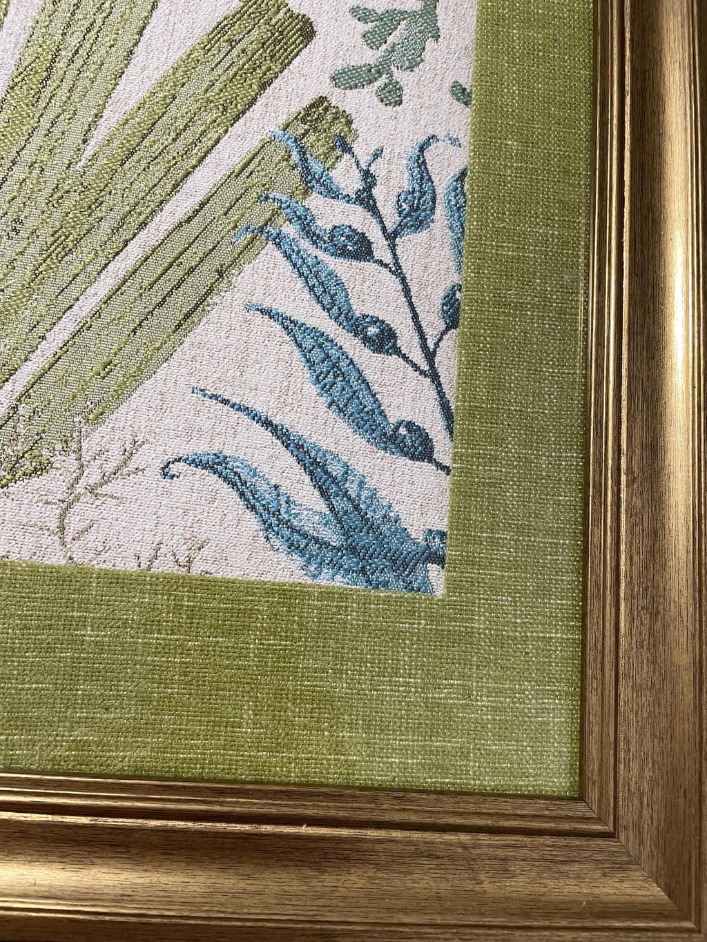 Custom-made Designer fabric and matting in gold frame 13x16