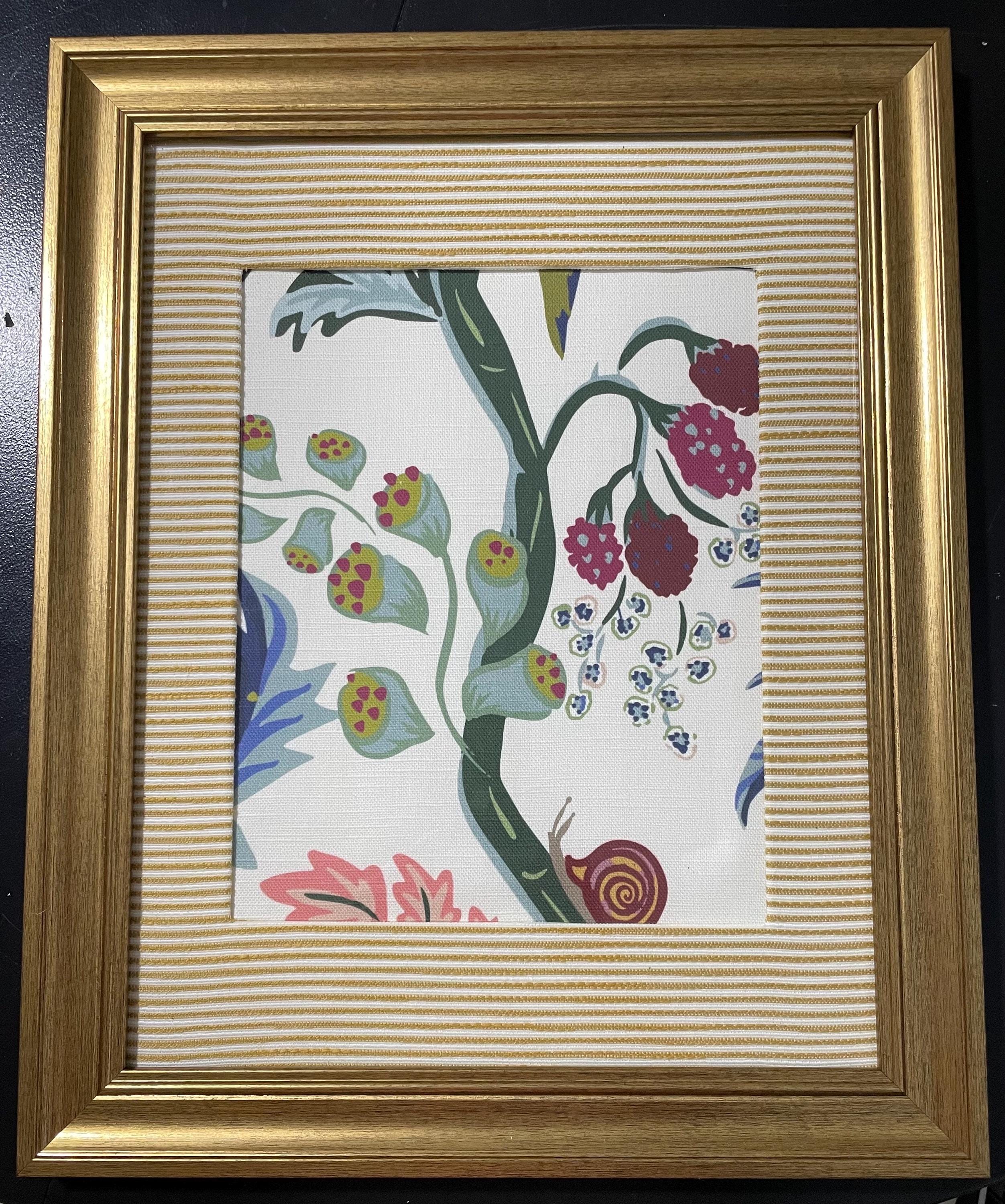 Custom-made Ballard designs Millie Blue fabric and Biff matting in gold frame 13x16