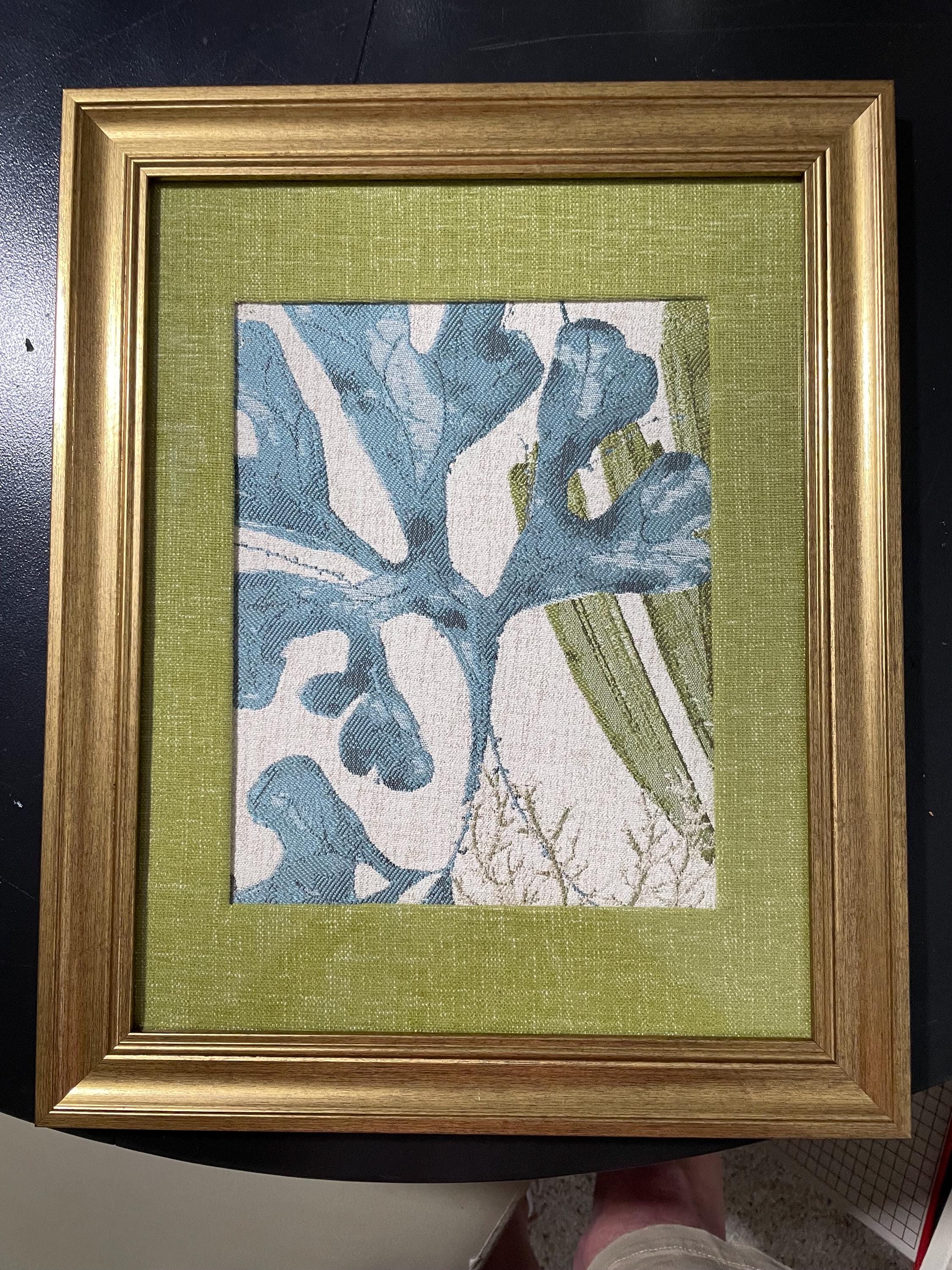 Custom-made Designer fabric and matting in gold frame 13x16