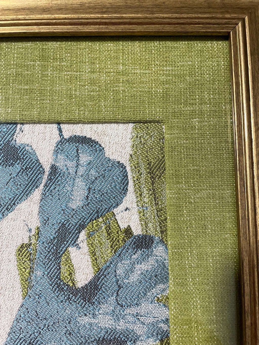 Custom-made Designer fabric and matting in gold frame 13x16