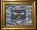 Adorable Bee surrounded by Ballard Designs Darcy Blue Fabric Mat