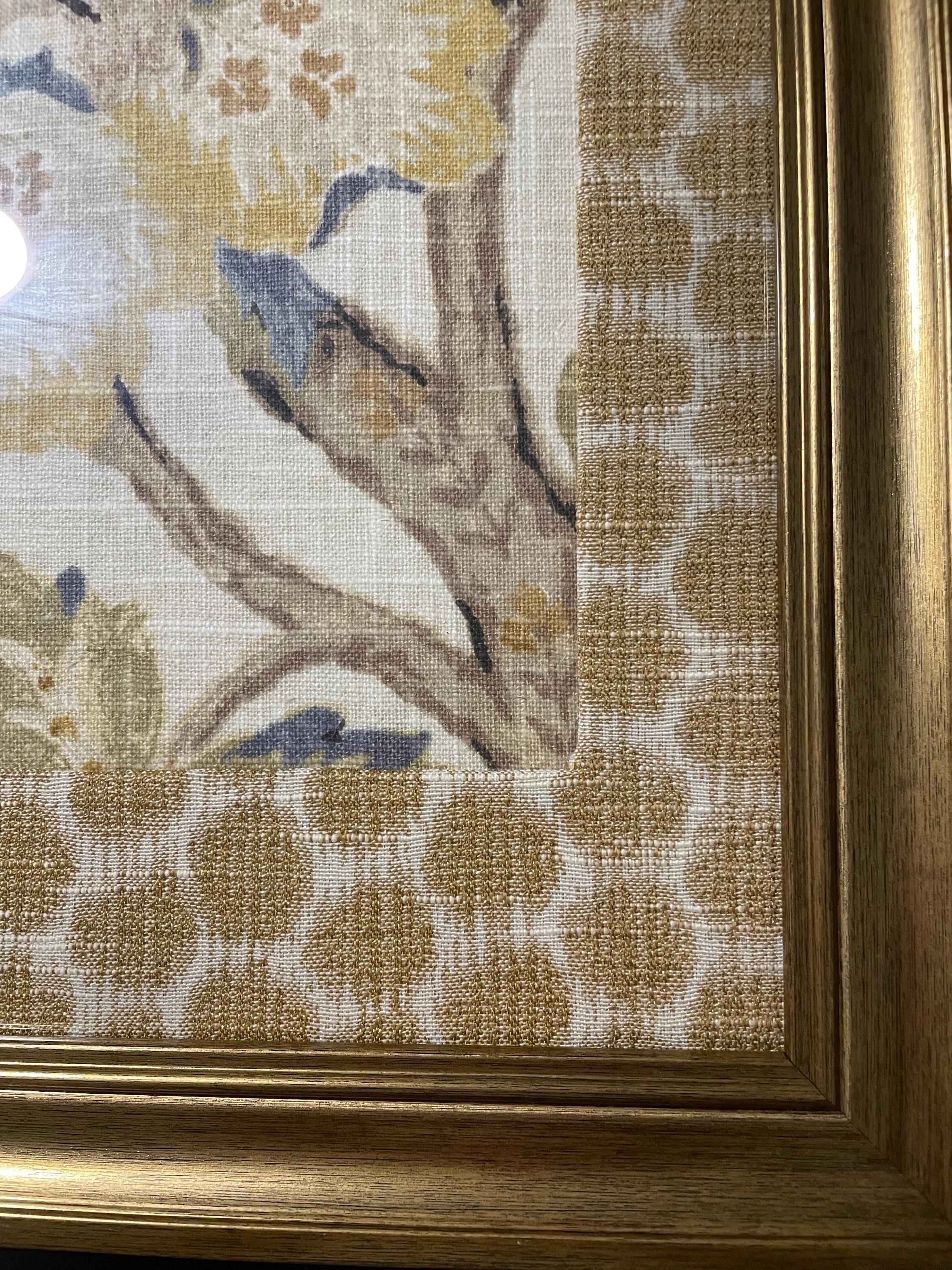 Custom-made Ballard Designs Sayer Yellow fabric and Mia Dijon matting in gold frame 13x16