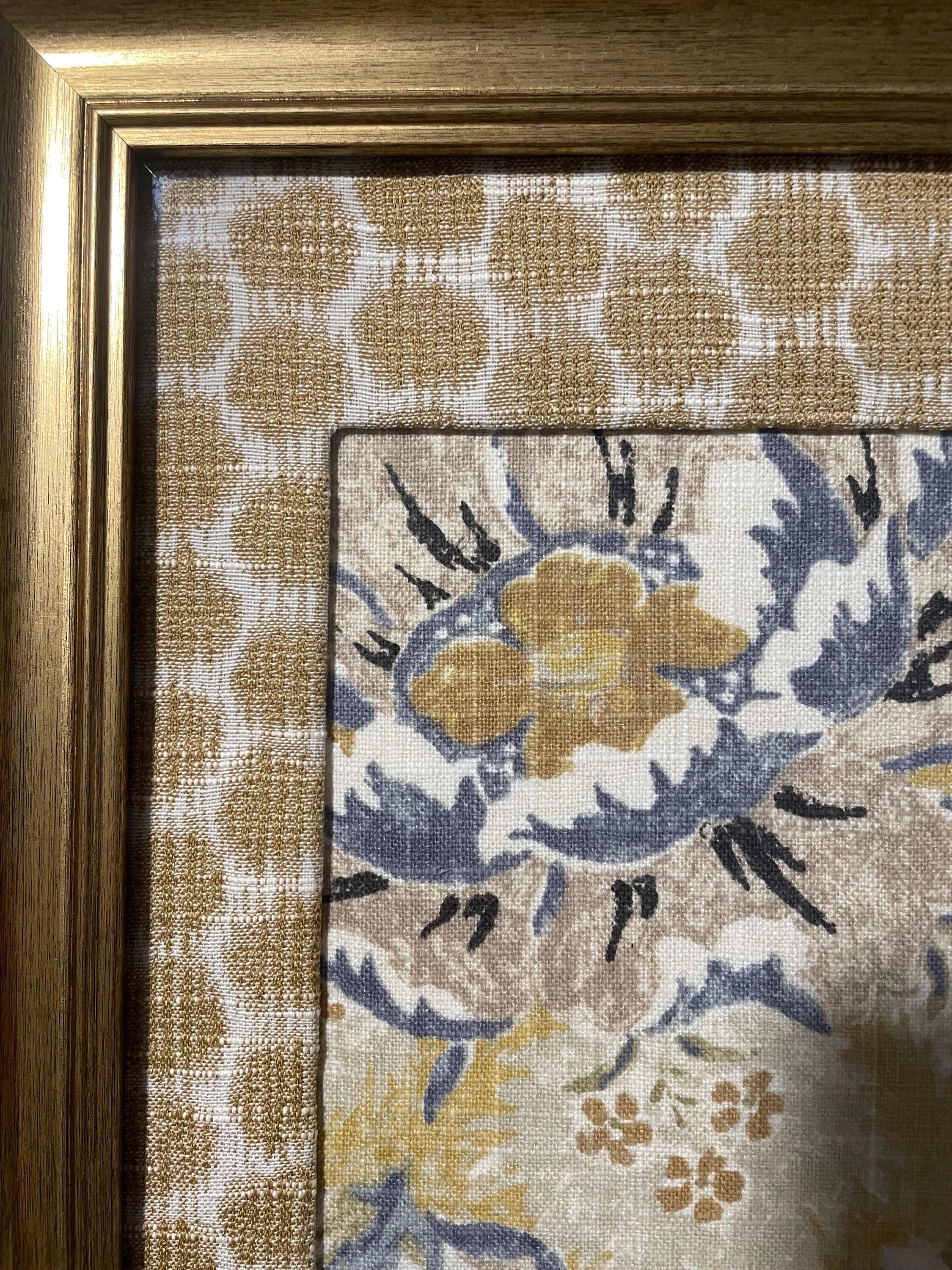 Custom-made Ballard Designs Sayer Yellow fabric and Mia Dijon matting in gold frame 13x16