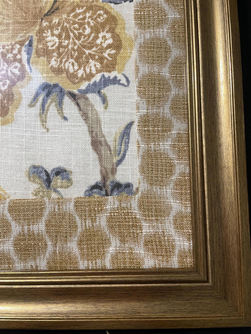 Ballard Designs Sayer Yellow fabric and Mia Dijon matting in gold frame 13x16