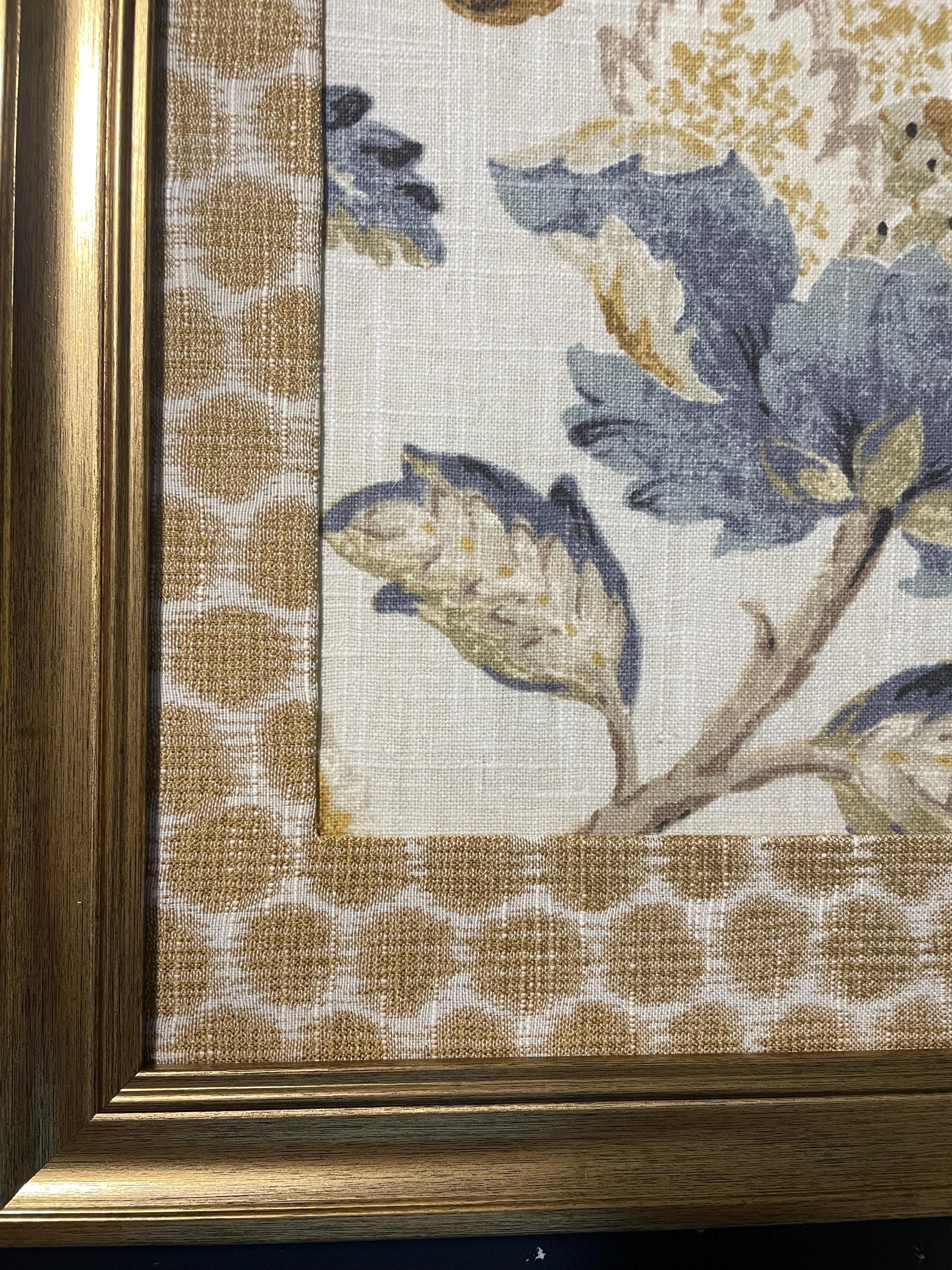 Custom-made Ballard Designs Sayer Yellow fabric and Mia Dijon matting in gold frame 13x16
