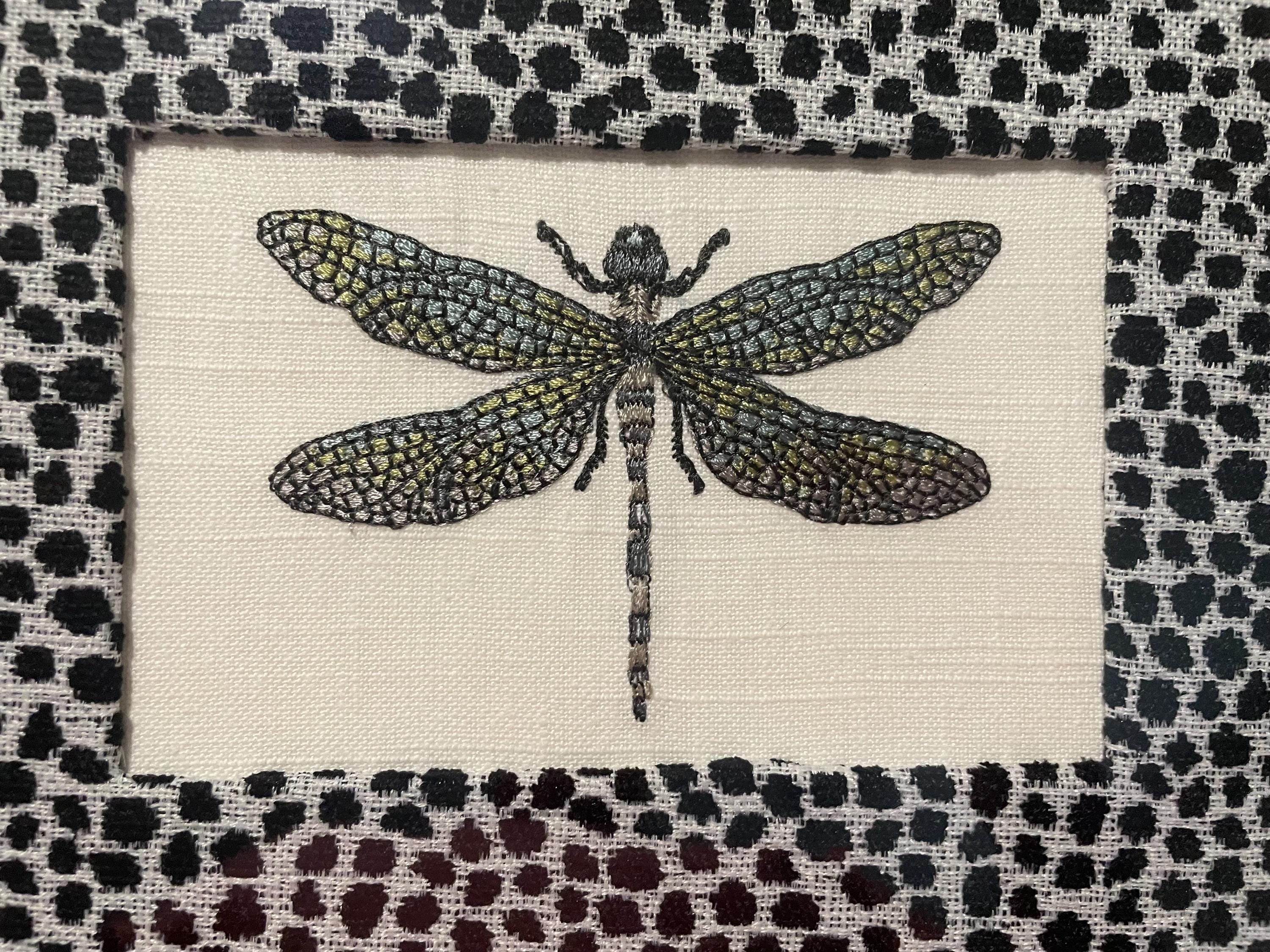 Eye catching Dragonfly surrounded by Ballard Designs Tully Ebony Fabric Mat