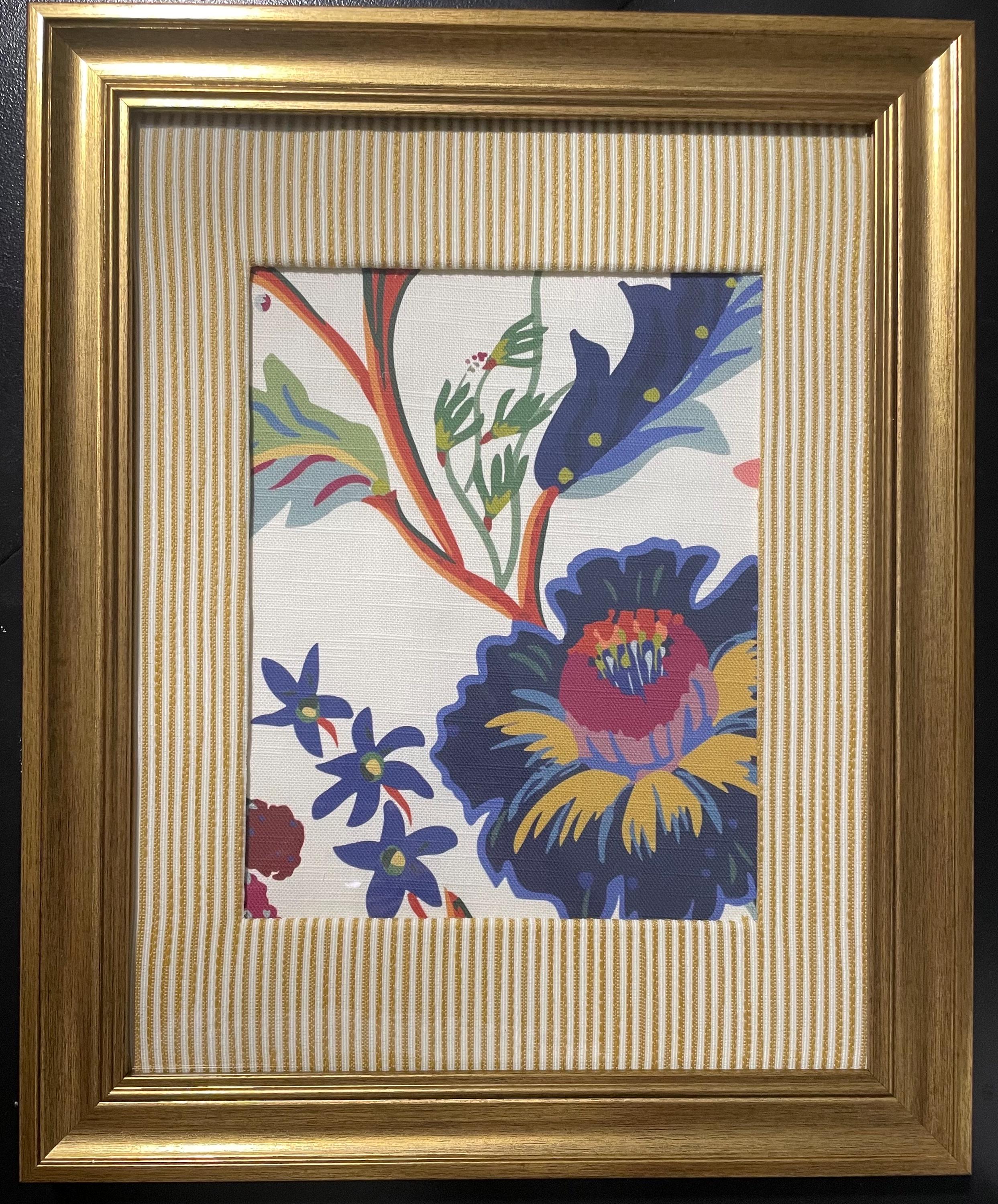 Custom-made Ballard designs Millie Blue fabric and Biff matting in gold frame 13x16