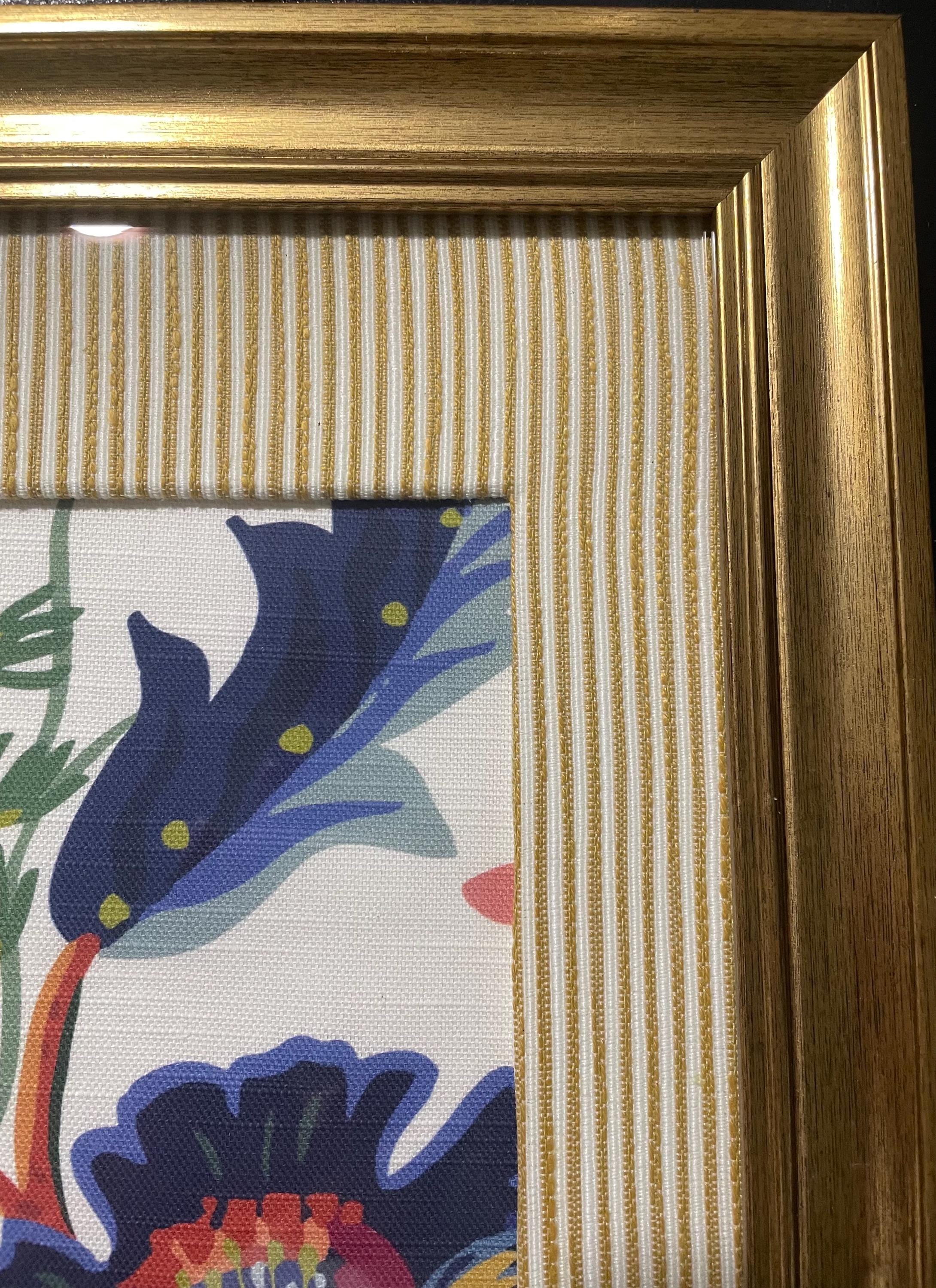 Custom-made Ballard designs Millie Blue fabric and Biff matting in gold frame 13x16