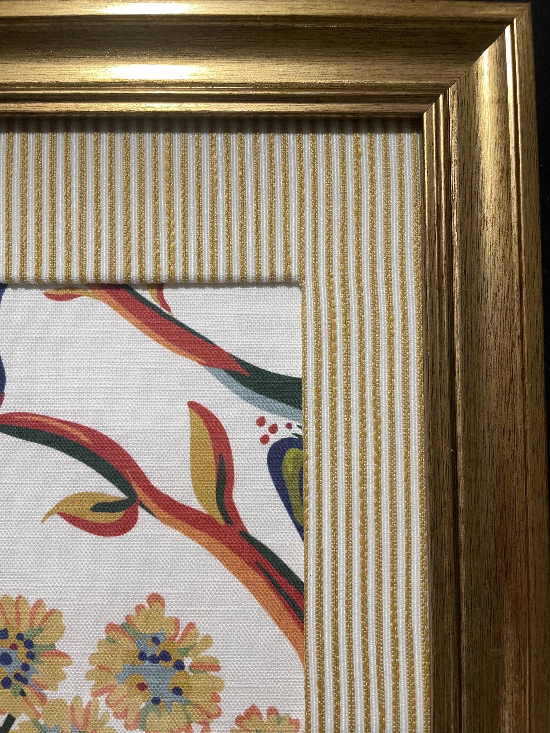 Custom-made Ballard designs Millie Blue fabric and Biff matting in gold frame 13x16