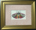 Custom Framed Embroidered Butterfly Moth Art, Ballard Designs TULLY Rose Quartz Fabric Matting