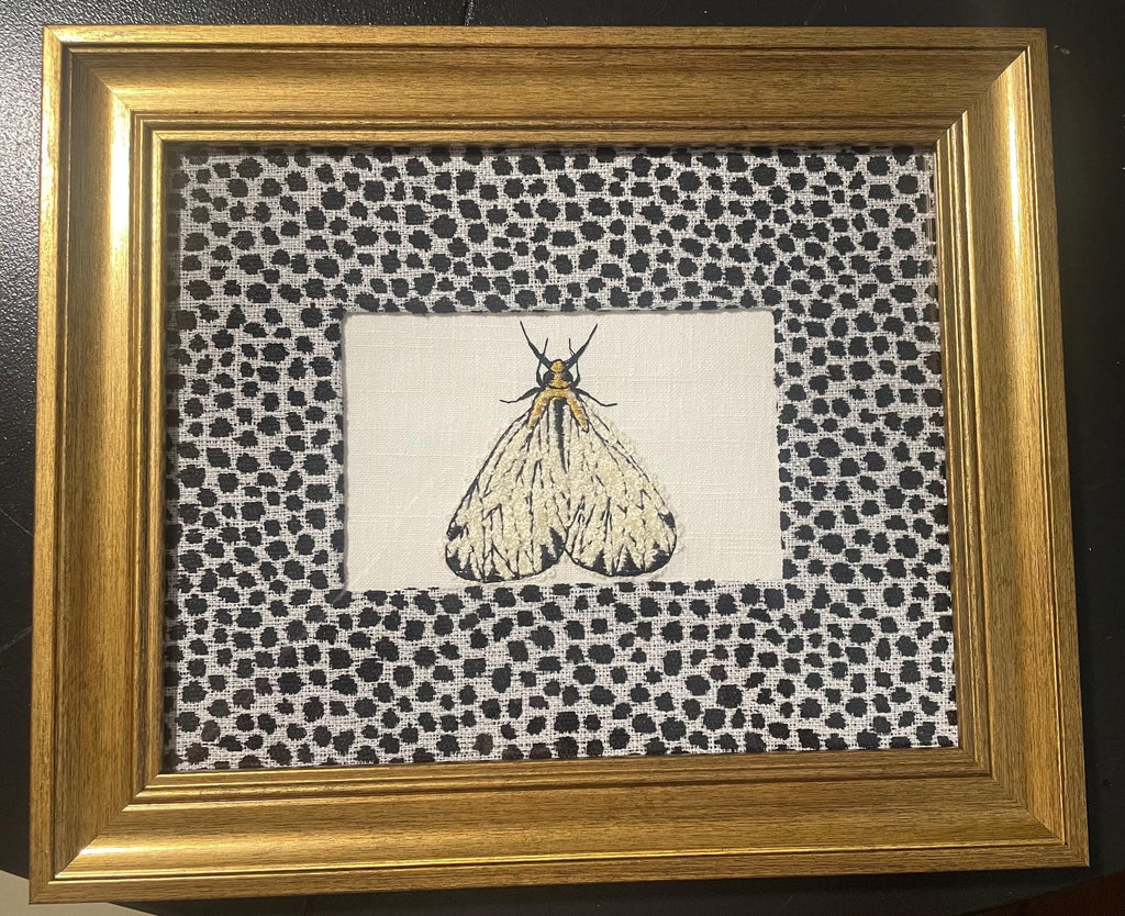Ballard Designs Ebony Tully fabric matting with adorable embroidered Moth in the center!