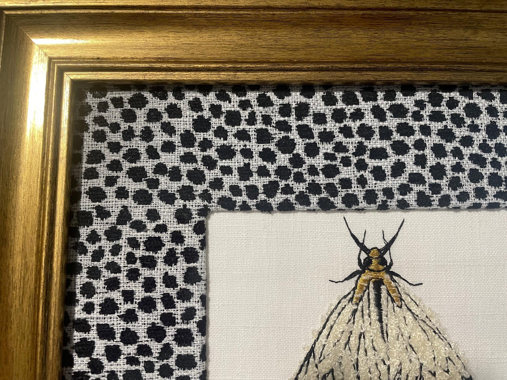 Ballard Designs Ebony Tully fabric matting with adorable embroidered Moth in the center!