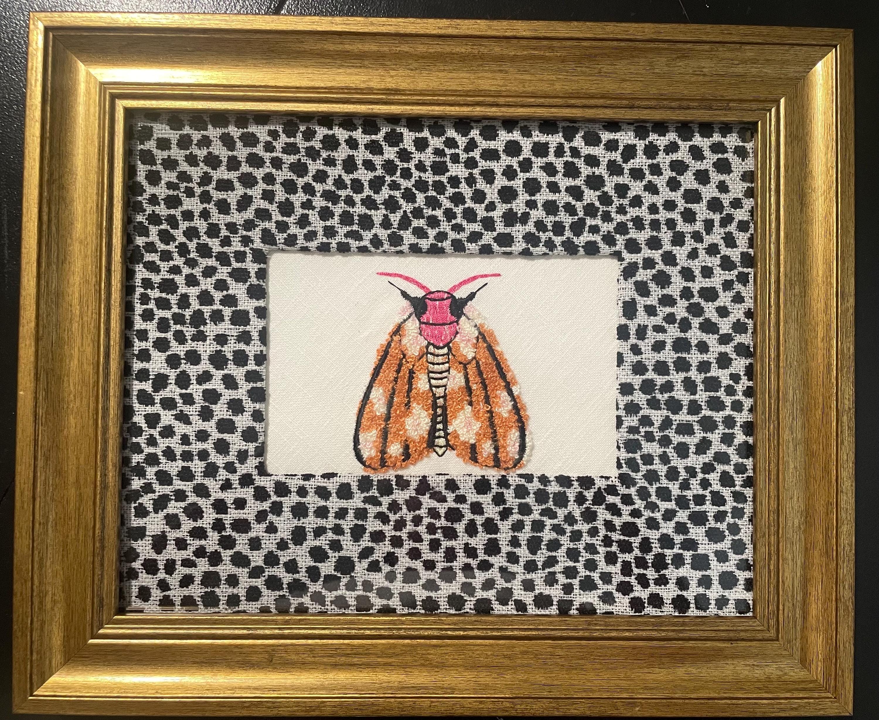 Ballard Designs Ebony Tully fabric matting with adorable embroidered Moth in the center!