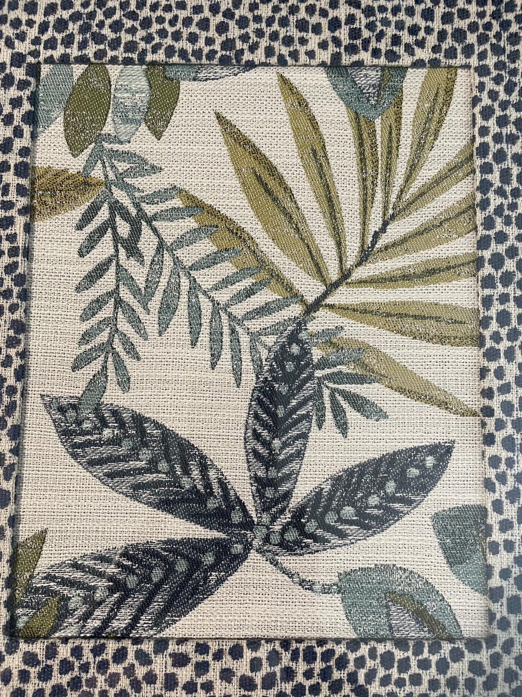 Leafy Oasis Fabric with Ballard Designs Tully fabric mat, Gold Frame (13 x 16)