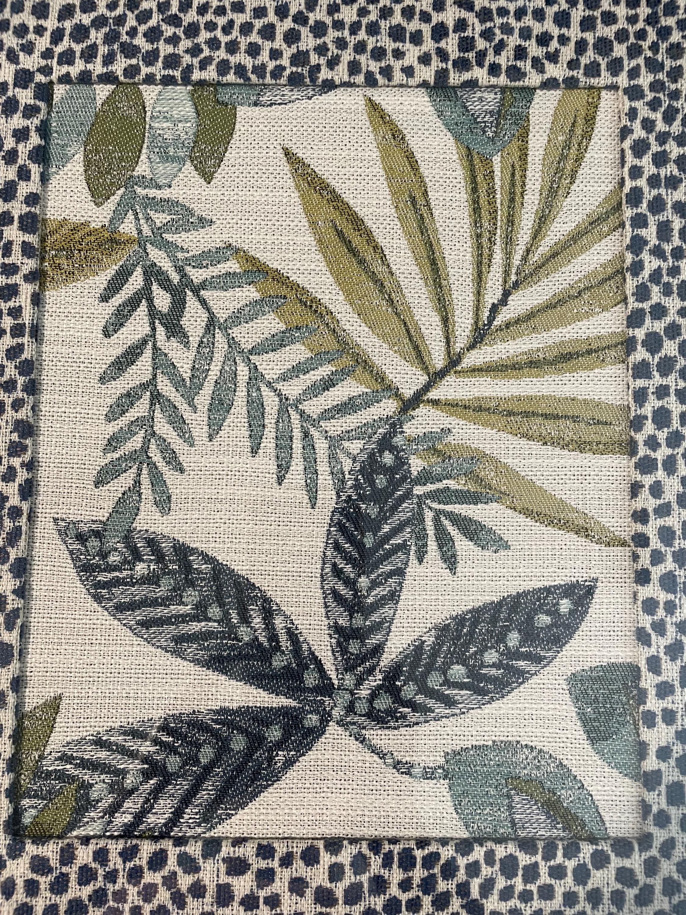 Leafy Oasis Fabric with Ballard Designs Tully fabric mat, Gold Frame (13 x 16)