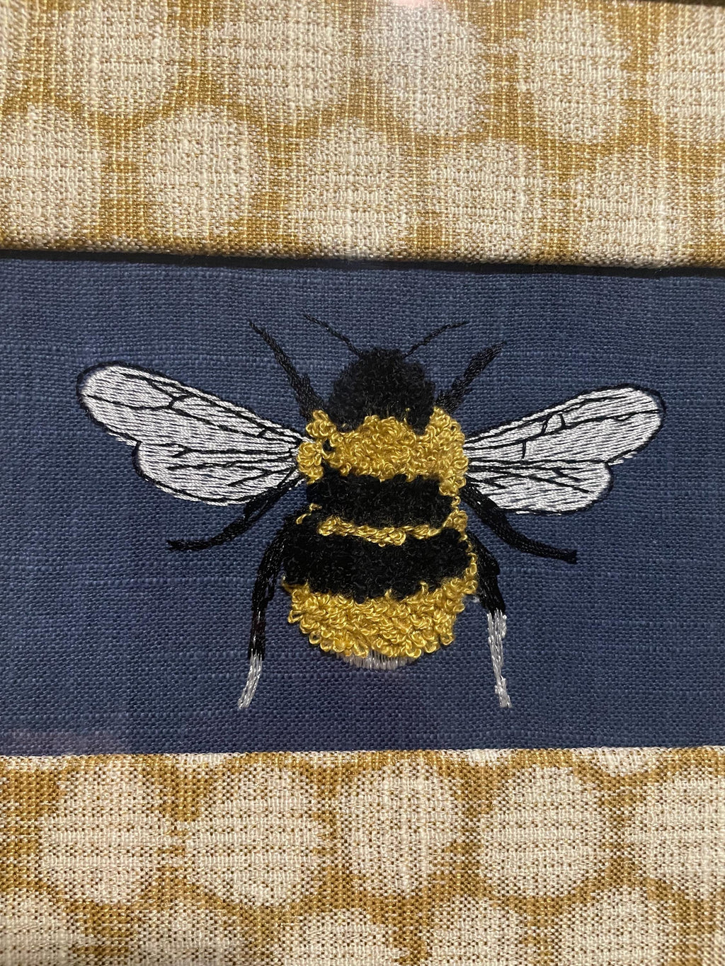 Ballard Designs Mia Dijon honeycomb fabric matting with adorable fabric bee in the center!