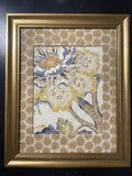 Custom-made Ballard Designs Sayer Yellow fabric and Mia Dijon matting in gold frame 13x16